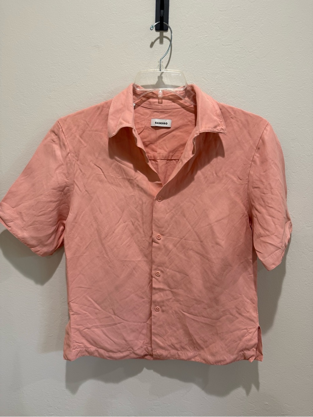 Sandro Short-Sleeve Button-Down Shirt in peach color